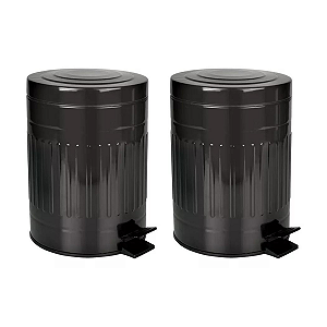 2 Lixeira Retro Preta 5L Inoxidável Casa Restaurante Cozinha