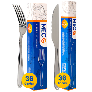 Kit C/ 72 Talheres Faqueiro Inox 36 Garfos 36 Facas Mesa Mec G