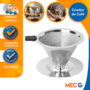 Filtro Coador De Café 101 Aço Inox 304 Com Pegador em Silicone Peneira Aço Reutilizável Mec g