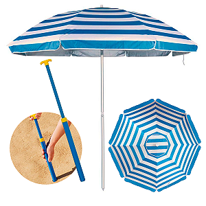 Guarda Sol Praia Piscina 2,60m Grande Articulado Reclinável Proteção Solar FPS100 e Saca Areia