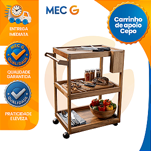 Carrinho de Servir Churrasco Apoio Cepo Tramontina Madeira Muiracatiara