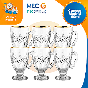 Conjunto 6 Canecas de Vidro Reforçado 90 ml Para Cappuccino, Chá, Café ou Sobremesa