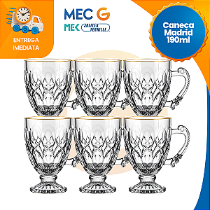 Conjunto 6 Canecas de Vidro Reforçado 190ml Para Cappuccino, Chá, Café ou Sobremesa