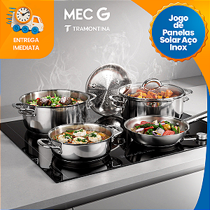 Jogo de Panelas Tramontina Solar em Aço Inox com Fundo Triplo e Tampas de Inox 5 Peças Indução