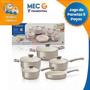 Conjunto de Panelas Revestimento Cerâmica 5 Peças Antiaderente Bege Veronese Tramontina