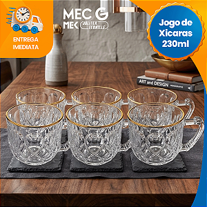 Xícara de Café Chá 6 Peças de Vidro 230ml Sofisticado Kit Conjunto