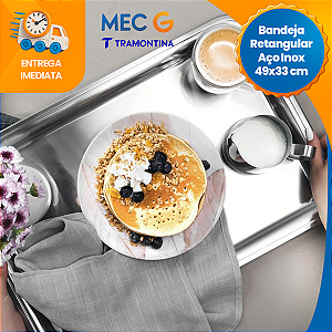 Bandeja Inox Retangular Tramontina 49x33cm Rasa Restaurante de Servir Garçom