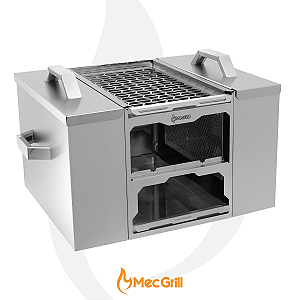 Churrasqueira a Carvão Aço Inox Ecológica A Carvão Para Apartamento Sem Fumaça 50x40cm Mec Grill