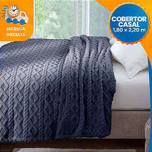 Cobertor Casal Quentinho Tricot Azul 1,80x2,20cm Jolitex