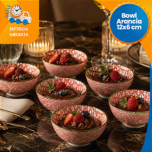 Kit de Tigelas de Cerâmica 12 cm Decorado Cumbuca Vasilha 6 Peças Sofisticado Bowl de Cerâmica Arancia