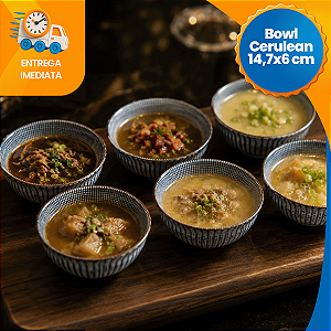 Kit de Tigelas de Cerâmica 14 cm Decorado Cumbuca Vasilha 6 Peças Sofisticado Bowl de Cerâmica Cerulean