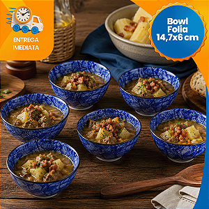 Kit de Tigelas de Cerâmica 14 cm Decorado Cumbuca Vasilha 6 Peças Sofisticado Bowl de Cerâmica Folia