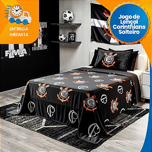 Kit Lençol Solteiro Corinthians 3 Peças Cobre Leito Completo