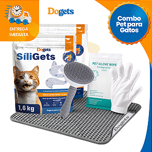 Combo Higiene Pet Dogets Para Gatos Sílica 1,6kg Tapete EVA Escova E Luva Umedecida