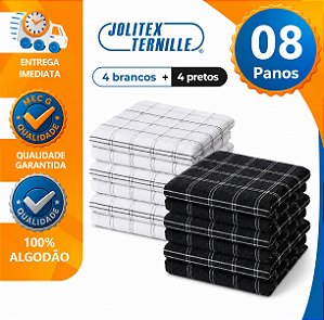 Kit 8 Panos de Prato Atoalhado Grosso Felpudo Copa Toalha Preto e Branco