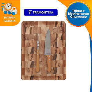 Tabua de Carne Grande Tramontina Madeira Pesada Churrasco Retangular 45cmx34cm + Kit Churrasco