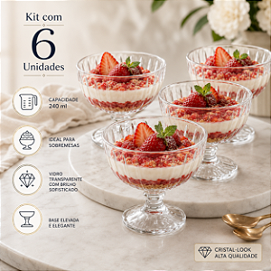 Kit 6 Taças Jogo de Sobremesa Vidro 240ml