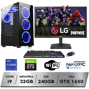 PC Gamer Completo Intel Core i9-11900F 11º Geração 32GB Nvidia GTX1650 4GB SSD 240GB Monitor LG 19.5 WiFi