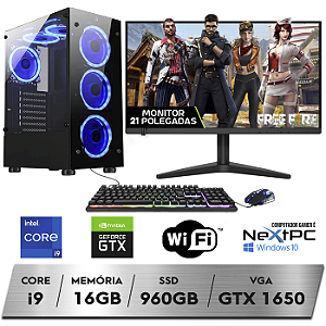 PC Gamer Completo Intel Core i9-11900F 11º Geração 16GB Nvidia GTX1650 4GB SSD 960GB Monitor NextPC 21 WiFi
