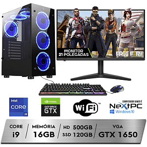 PC Gamer Completo Intel Core i9-11900F 11º Geração 16GB Nvidia GTX1650 4GB HD 500GB SSD 120GB Monitor NextPC 21 WiFi