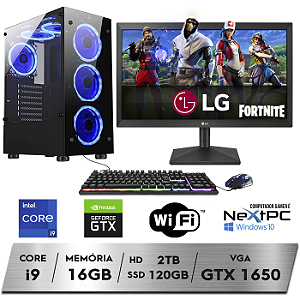 PC Gamer Completo Intel Core i9-11900F 11º Geração 16GB Nvidia GTX1650 4GB HD 2TB SSD 120GB Monitor LG 19.5 WiFi