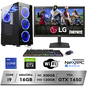 PC Gamer Completo Intel Core i9-11900F 11º Geração 16GB Nvidia GTX1650 4GB HD 500GB SSD 120GB Monitor LG 19.5 WiFi