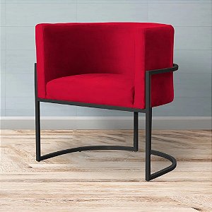 Poltrona Luna Base Metálica Preta - Sued Veludo Vermelho