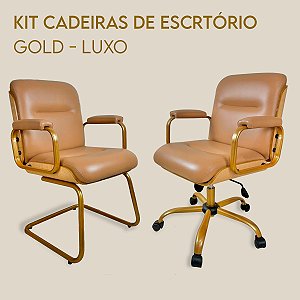 Kit Poltrona Wood Caramelo Diretor Giratória + Diretor Fixa