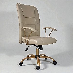 Poltrona Presidente Giratória Novara Com Base Dourada - Champanhe - Couro sintético
