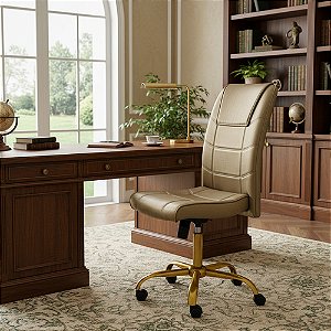 Cadeira Presidente Luxo Sem Braço - Base Dourada Giratória - Dourado-escuro - Facto Dunas