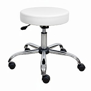 Cadeira Mocho Banqueta Giratória Profissional – Base Cromada - Branco