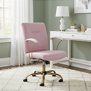 Cadeira Escritório Diretor Rosa Claro Base Giratória Dourada