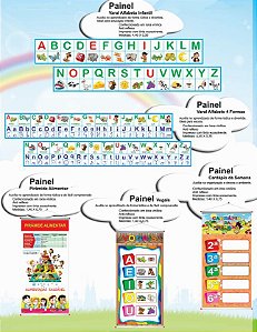 PAINEL VARAL ALFABETO INFANTIL, PAINLÉ VARAL ALFABETO 4 FORMAS, PAINÉL DARDAPIO DA SEMANA, PAINÉL PIRÂMIDE ALIMENTAR, PAINÉL VOGAIS