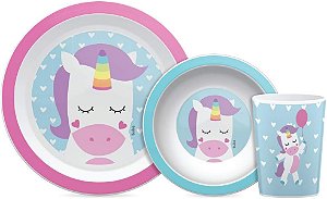 Kit Alimentação Refeição Infantil Bebe Prato Copo Bowl - Buba - Unicórnio