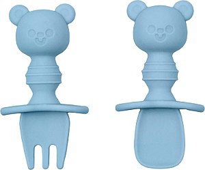 Kit Talheres Silicone Ursinho -Azul, Buba