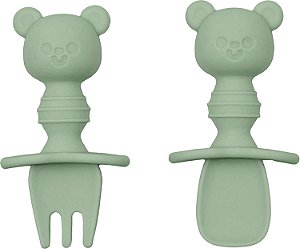 Kit Talheres Silicone Ursinho -Verde, Buba