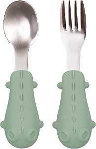 Kit Talheres em Silicone e Aço Inox - Buba, Dino, Verde