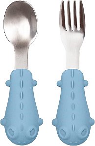 Kit Talheres em Silicone e Aço Inox - Buba, Dino, Azul