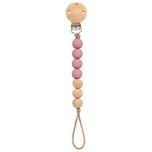 Prendedor de Chupeta em Silicone e Bambu - Buba, Rosa
