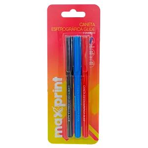 CANETA ESFEROGRAFICA MAXPRINT- BLISTER COM 3 VM/AZ/PT
