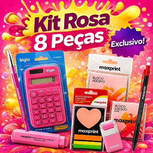 Kit Rosa Completo Com Calculadora, Canetas E Blocos Adesivos