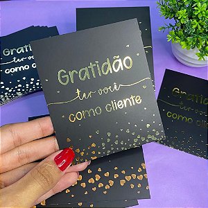 10un Postal de Agradecimento Hot Stamping Dourado "Gratidão"