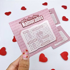25un Postal  "Caça Palavras"  Rosa - Coleção Dia dos Namorados