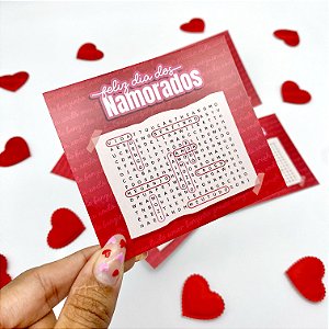 25un Postal  "Caça Palavras"  Vermelho - Coleção Dia dos Namorados