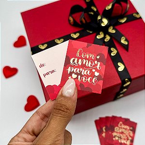 10un Mini Cartão Hot Stamping "Com Amor Para Você" - Coleção Dia dos Namorados