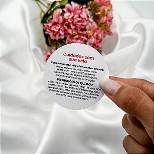 25un Adesivo Cuidados com sua Vela + Instruções de Uso 4x4cm