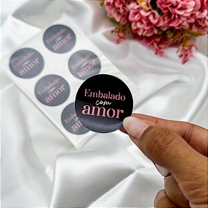 25un Adesivo "Embalado com Amor" Preto