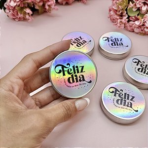 25un Adesivo Holográfico para Vela "Feliz Dia" 5x5cm