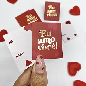 10un Mini Cartão Hot Stamping "Eu Amo Você" Vermelho