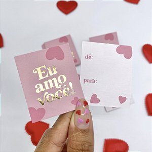 10un Mini Cartão Hot Stamping "Eu Amo Você" Rosa - Coleção Dia dos Namorados